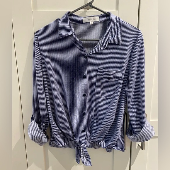 Blue & White Striped Button Down Shirt - Picture 1 of 7